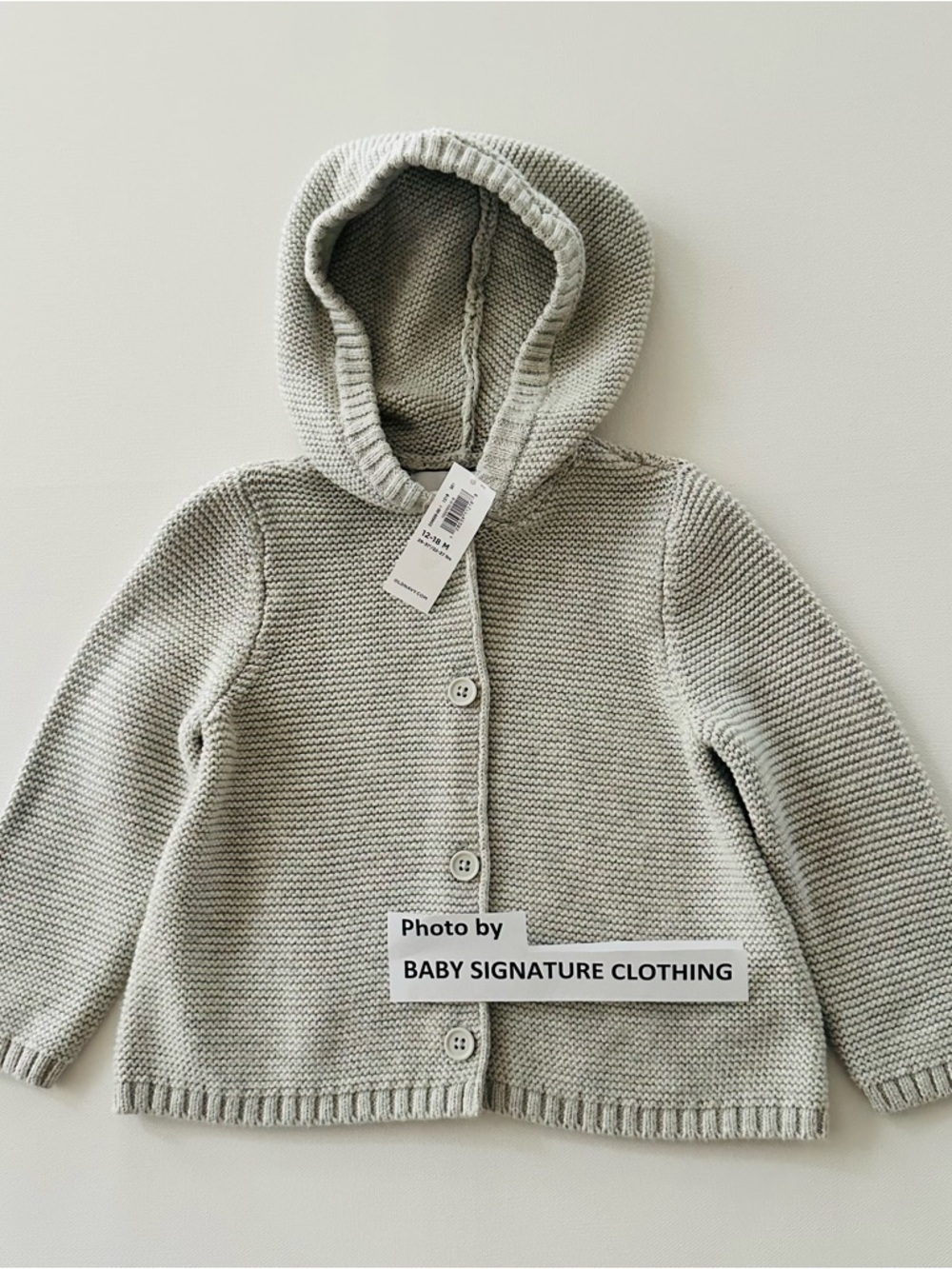 Old Navy 12-18 Months Baby Girl Boy Light Gray Hooded Knit Cardigan NWT